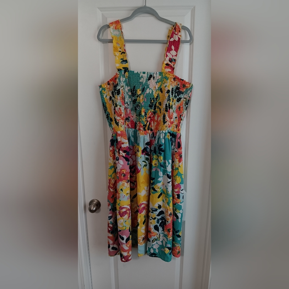 3X💐Multi-Colored Floral Midi Length Jaquline Design Studio Sundress